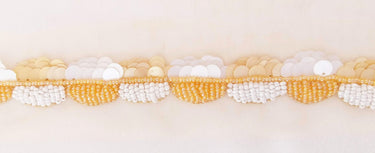 Beige Net Lace With Off White And Beige Sequins and Beads, Scallop Trim, Exclusive Laces